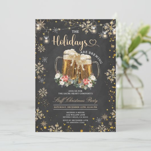 Holidays are Brewing Staff Beer Christmas Party Kaart (Staand voorkant)