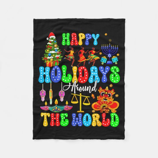 Holidays Around World Xmas Hanukkah Kwanzaa Diwali Fleece Deken (Voorkant)