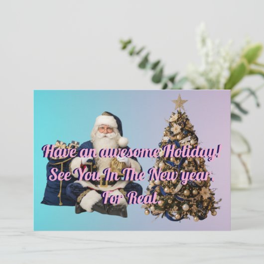 Holidays greeting with Tree And Santa claus Feestdagenkaart (Staand voorkant)