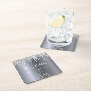 Holidays xmas silver glitter forest trees kartonnen onderzetters