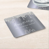 Holidays xmas silver glitter forest trees kartonnen onderzetters (Schuin)