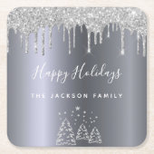 Holidays xmas silver glitter forest trees kartonnen onderzetters (Voorkant)