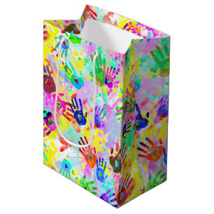 holiES - handen spatten gekleurd grijppatroon 2 Medium Cadeauzakje