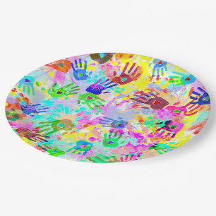holiES - handen spatten gekleurd grijppatroon 2 Papieren Bordje