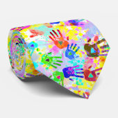 holiES - handen spatten gekleurd grijppatroon 2 Stropdas (Opgerold)