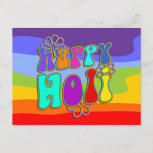 holiES - HAPPY HOLI gekleurde omtrek bloemen 1 Briefkaart