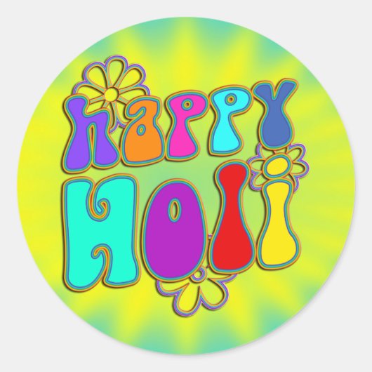 holiES - HAPPY HOLI gekleurde omtrek bloemen 1 Ronde Sticker (Voorkant)