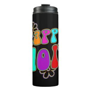holiES - HAPPY HOLI gekleurde omtrek bloemen 1 Thermosbeker