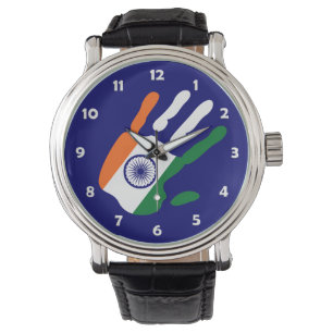 holiES - India Vlag Hand - het is uw tijd Horloge