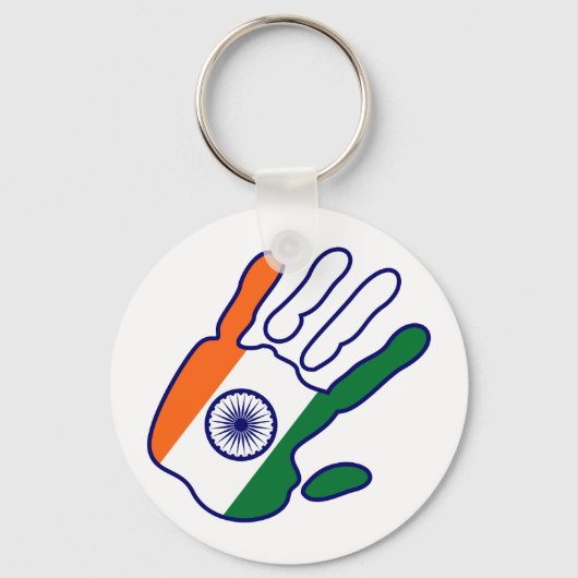 holiES - India Vlag Hand + uw idee Sleutelhanger (Voorkant)