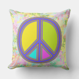holiES - kleurrijk PEACE-teken en spetters backgr. Buitenkussen