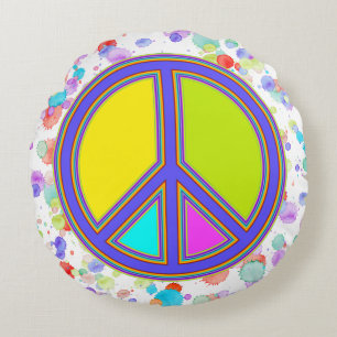 holiES - kleurrijk PEACE-teken + uw ideeën Rond Kussen