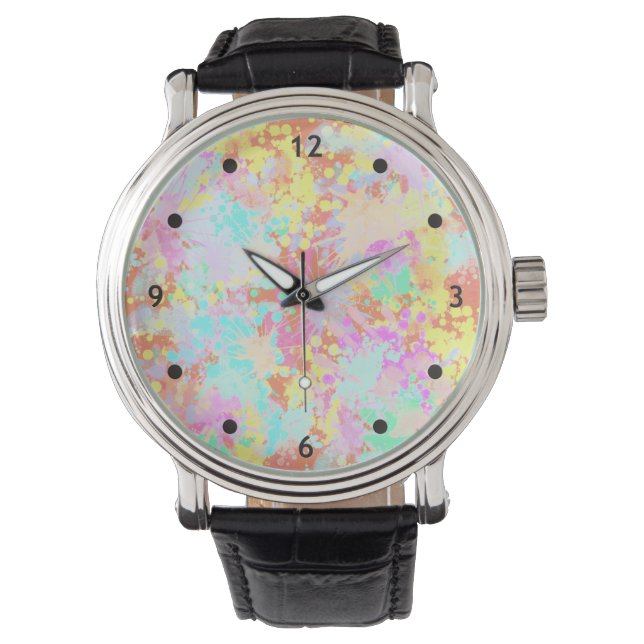 holiES - Splashes naadloos patroonpastel 1 Horloge (Voorkant)