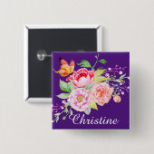 holiES - Waterverf Spring Flowers Bouquet 2 Vierkante Button 5,1 Cm (Voorkant /achterkant)