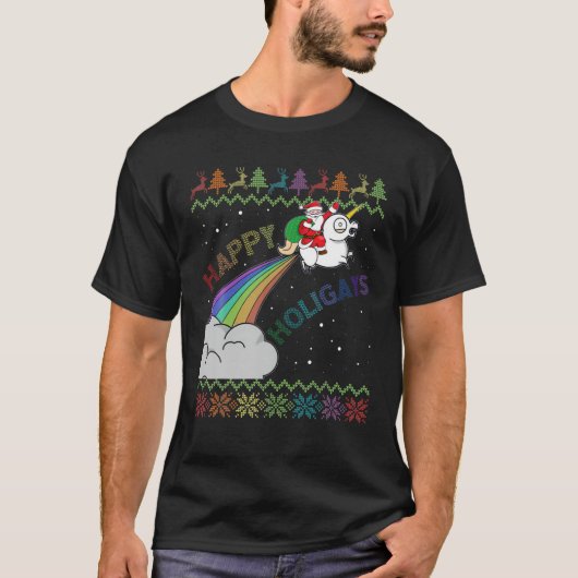 Holigays Gay Kerstpyjamas Santa Riding Unicor T-shirt (Voorkant)