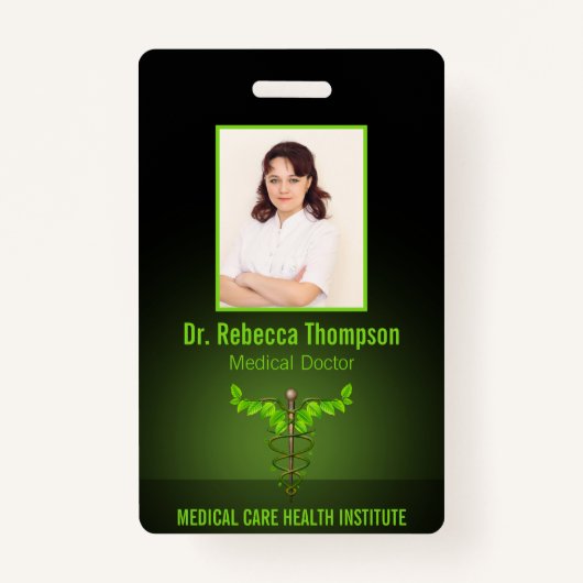 Holistic Alternative Medical Caduceus Green Leaves Badge (Voorkant)