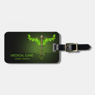 Holistic Alternative Medical Caduceus Green Leaves Bagagelabel