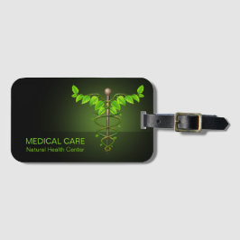 Holistic Alternative Medical Caduceus Green Leaves Bagagelabel