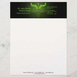 Holistic Alternative Medical Caduceus Green Leaves Briefhoofd