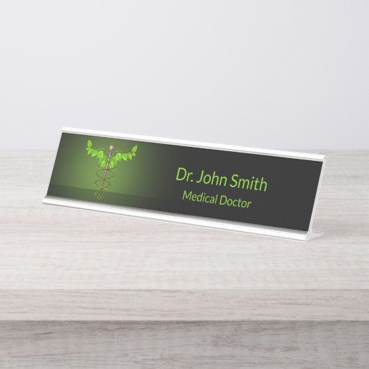 Holistic Alternative Medical Caduceus Green Leaves Bureau Naambordje (Voorkant)