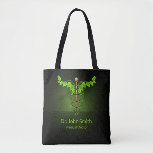 Holistic Alternative Medical Caduceus Green Leaves Tote Bag (Voorkant)