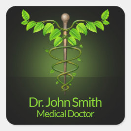 Holistic Alternative Medical Caduceus Green Leaves Vierkante Sticker