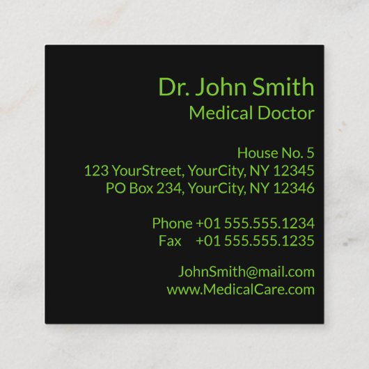 Holistic Alternative Medical Caduceus Green Leaves Vierkante Visitekaartje (Achterkant)