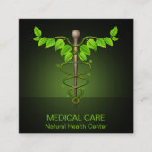 Holistic Alternative Medical Caduceus Green Leaves Vierkante Visitekaartje (Voorkant)