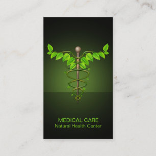 Holistic Alternative Medical Caduceus Green Leaves Visitekaartje