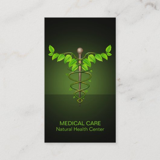 Holistic Alternative Medical Caduceus Green Leaves Visitekaartje (Voorkant)