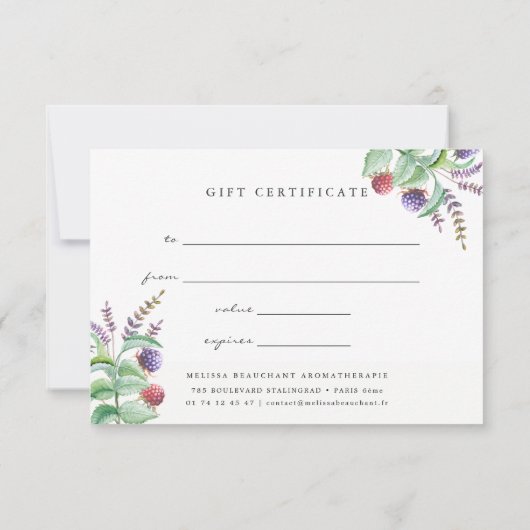 Holistic Aromatherapeut Organic Spa Gift Kaart (Achterkant)