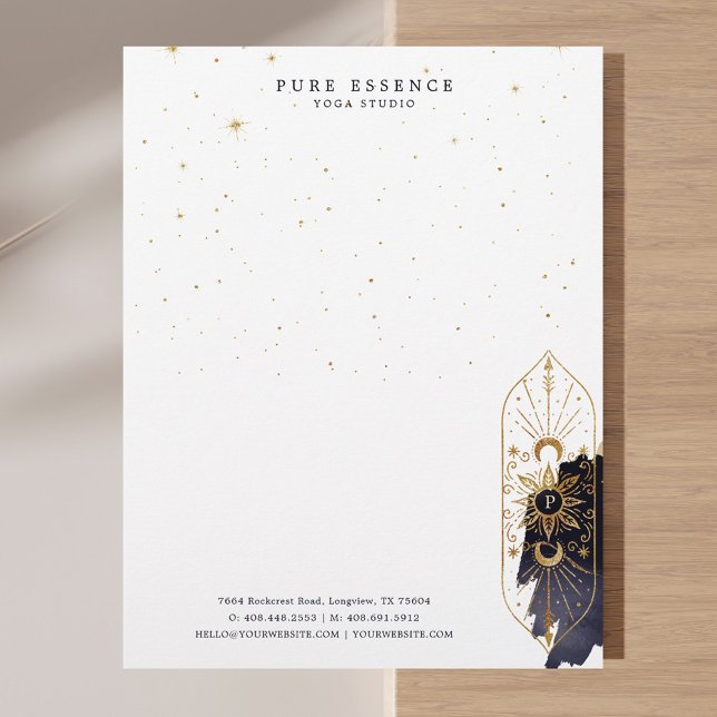 Holistic Celestial Sun & Moon Dark Ink Monogram Briefhoofd (Holistic Celestial Sun & Moon Dark Ink Monogram Letterhead)
