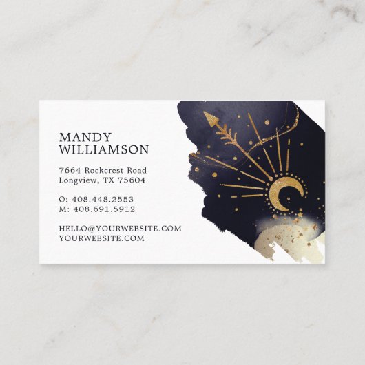 Holistic Celestial Sun & Moon Dark Ink Monogram Visitekaartje (Achterkant)