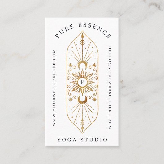 Holistic Celestial Sun & Moon Dark Ink Monogram Visitekaartje (Voorkant)