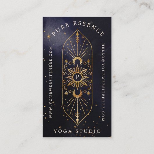 Holistic Celestial Sun & Moon Dark Ink Monogram Visitekaartje (Voorkant)