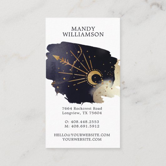 Holistic Celestial Sun & Moon Dark Ink Monogram Visitekaartje (Achterkant)