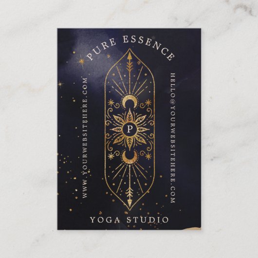 Holistic Celestial Sun & Moon Dark Ink Monogram Visitekaartje (Voorkant)