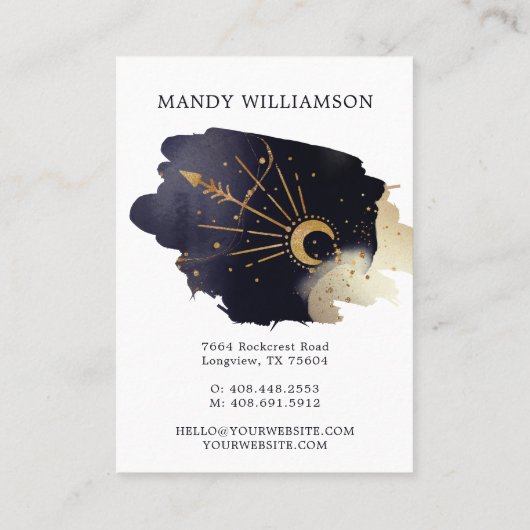 Holistic Celestial Sun & Moon Dark Ink Monogram Visitekaartje (Achterkant)