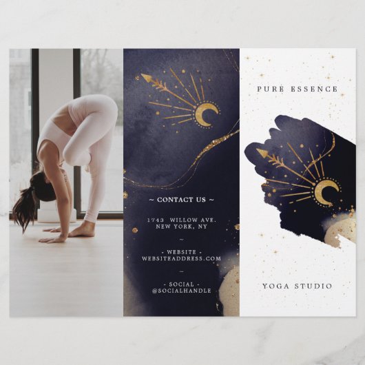 Holistic Celestial Sun Moon Dark Ink Yoga Tri-Fold (Voorkant)