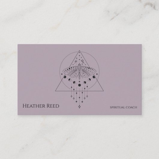 Holistic Heather | Moon Phase Moth Spirituele Coac Visitekaartje (Voorkant)
