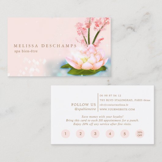 Holistic roze Lotus Yoga Organic Spa Loyalty Card (Voorkant / Achterkant)