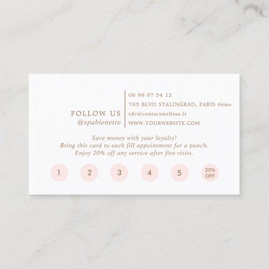 Holistic roze Lotus Yoga Organic Spa Loyalty Card (Achterkant)