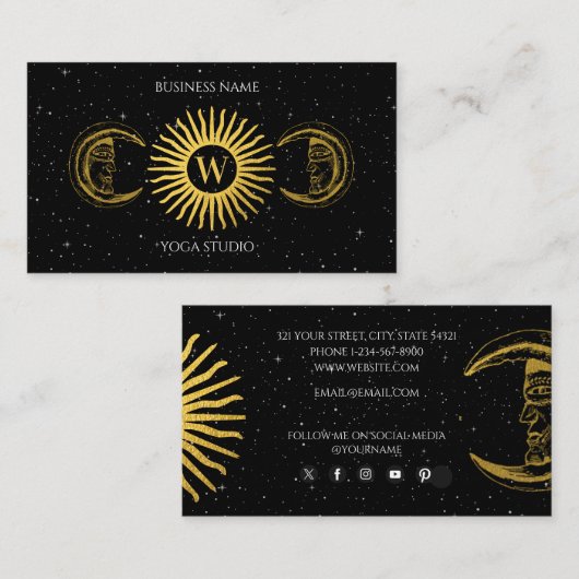 Holistic Sacred Celestial Sun Moon Reiki Monogram Visitekaartje (Voorkant / Achterkant)