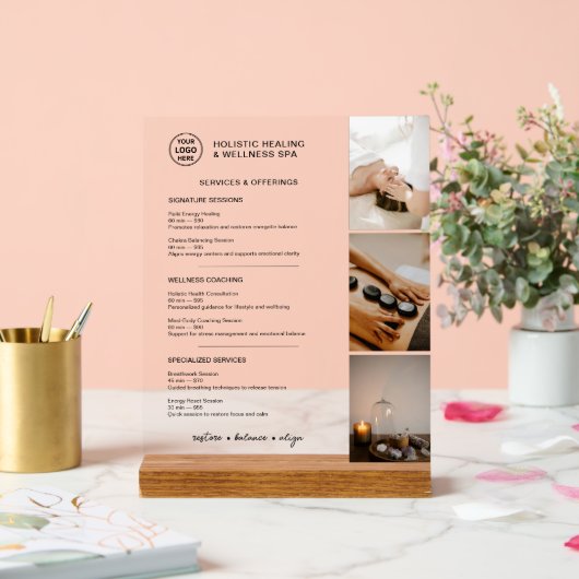Holistic Wellness Services Menu Acryl Bord (Huwelijk)
