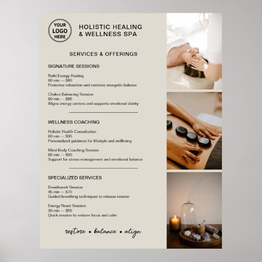 Holistic Wellness Services Menu Neutral Beige Poster (Voorkant)