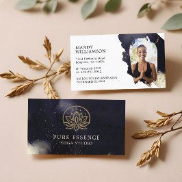 Holistisch Goud Celestiale Lotus Donkere Inkt Yoga Visitekaartje