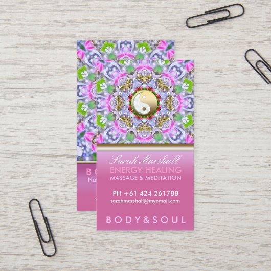 Holistisch roze Visitekaartje voor energieherstel (Voorkant / Achterkant in situ)
