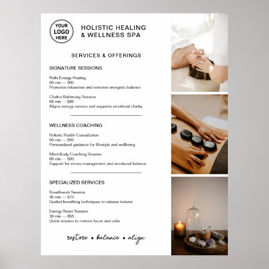 Holistisch Welzijns Diensten Menu Wit Poster (Voorkant)