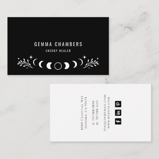 Holistische hemelmaanfasen zwart visitekaartje (Voorkant / Achterkant)