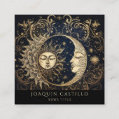 Holistische hemelse gouden zon maan zwart vierkante visitekaartje (Voorkant)